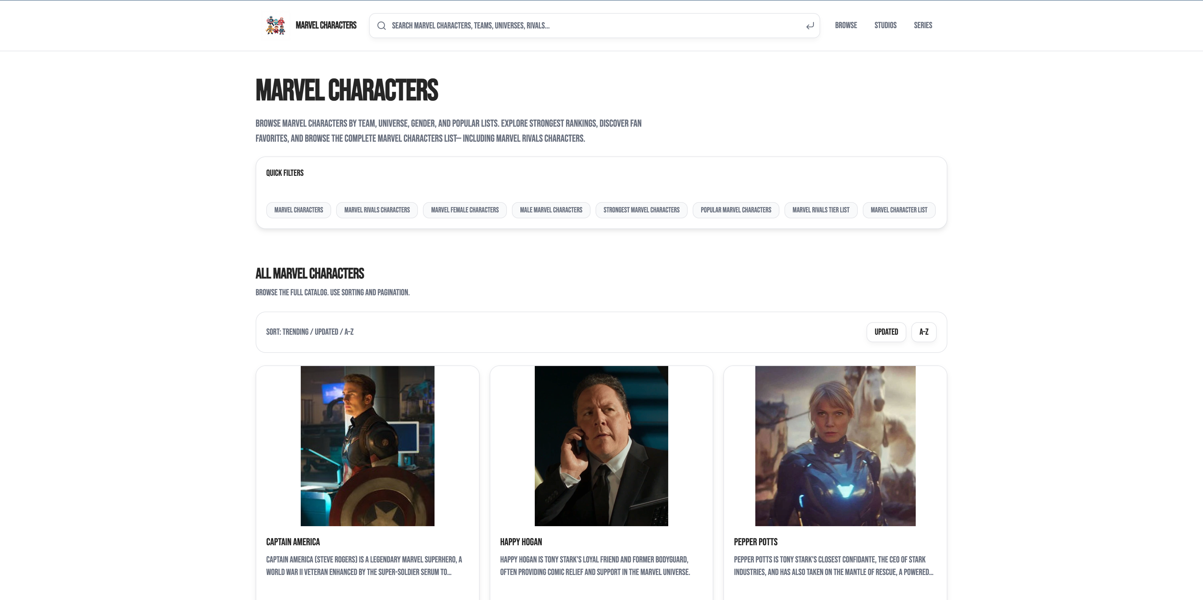 Marvel Characters - Main product screenshot demonstrating key features and user interface