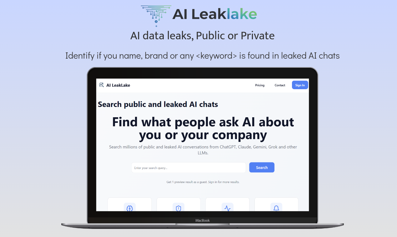 Identify AI data leaks,public or private - Screenshot 2 showing product features and functionality