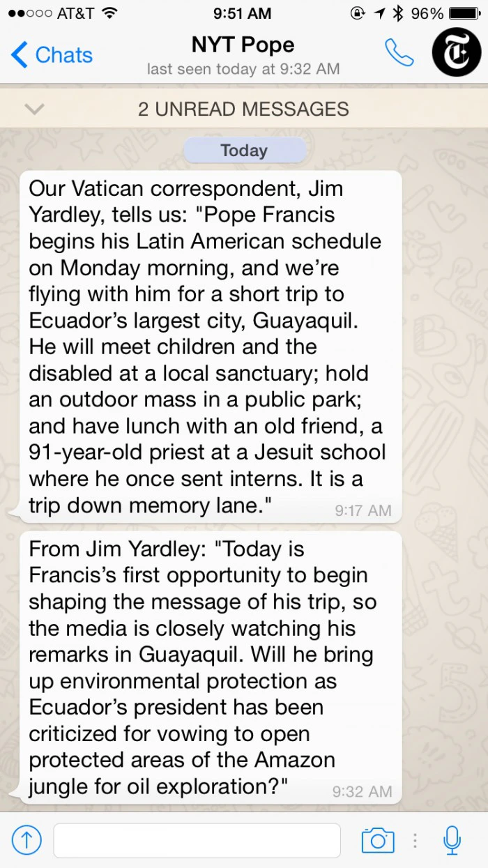 NYTimes Whatsapp Alerts