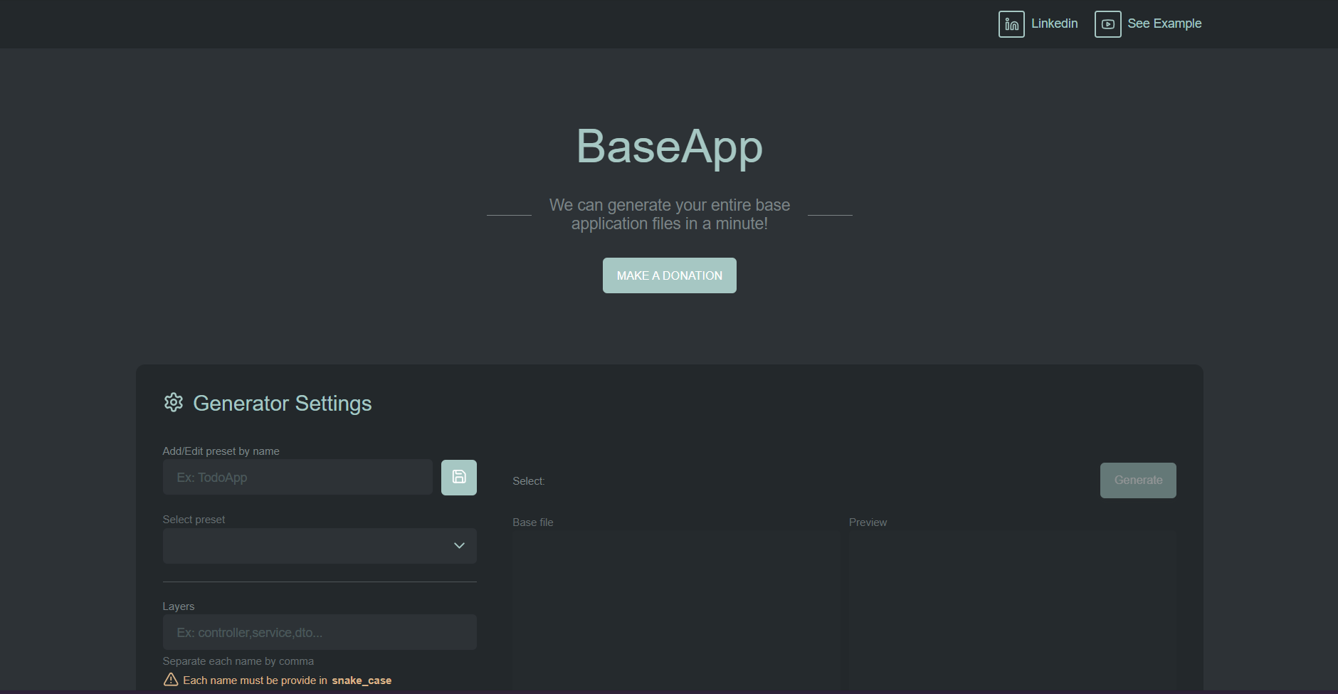 Generador de código de BaseApp