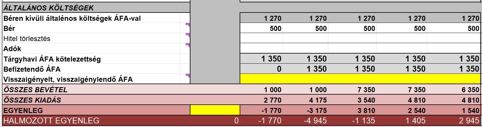 Cég likviditás terv Excel sablon media 2
