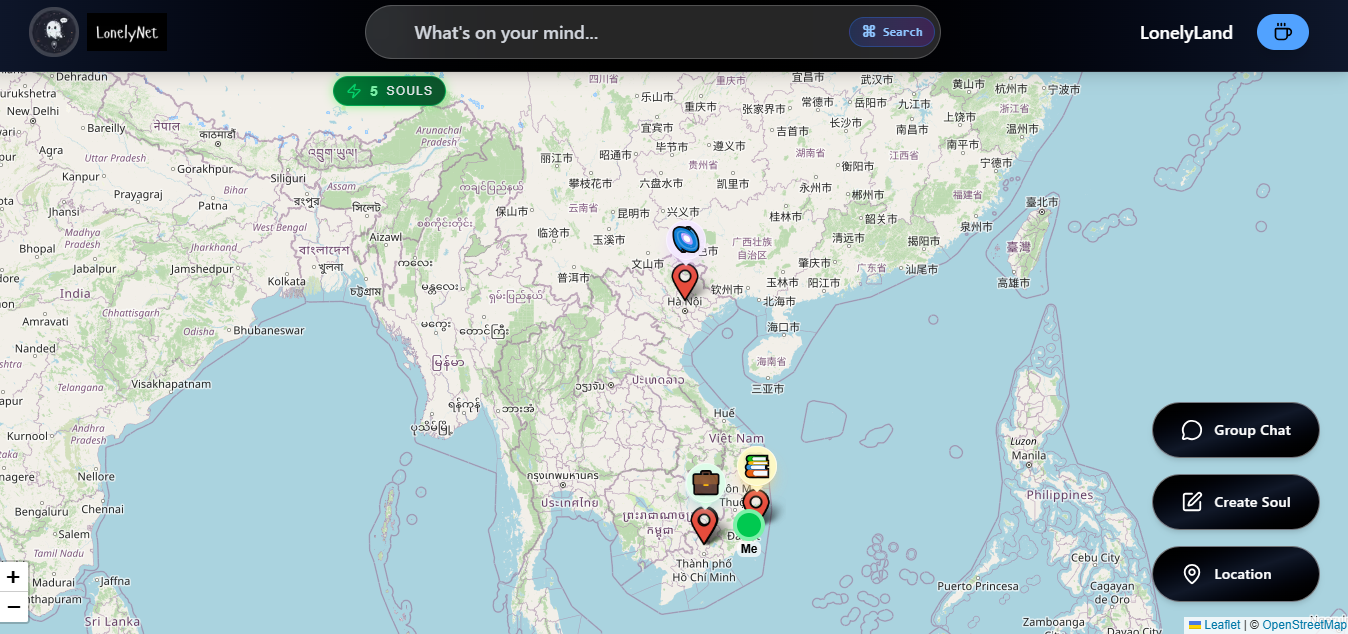 LonelyNet - Main screenshot showing features and interface
