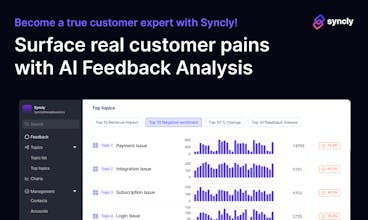 Мобильный телефон с открытым приложением Syncly, показывающим функцию сортировки обратной связи, раскрывающую критические отрицательные последствия для бизнеса.