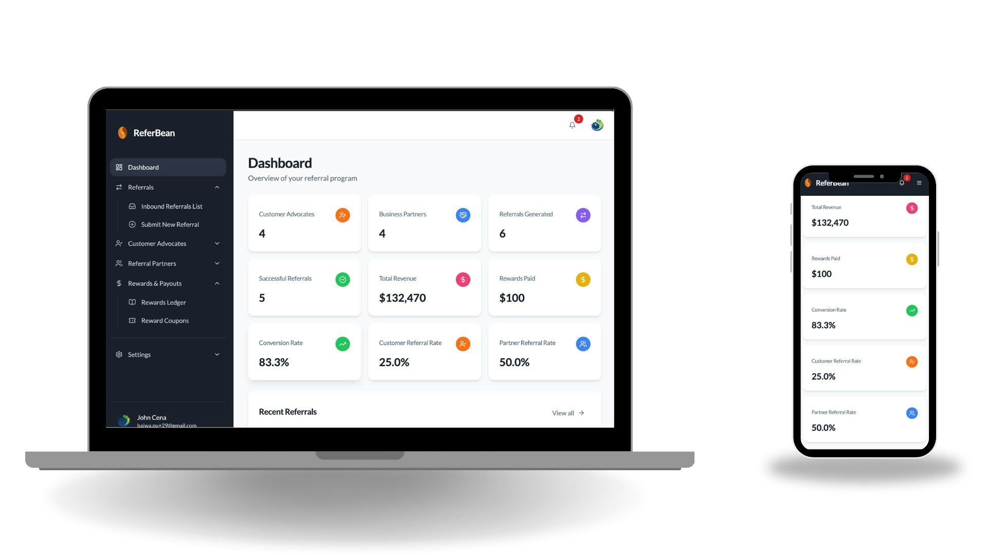 ReferBean - Main product screenshot demonstrating key features and user interface