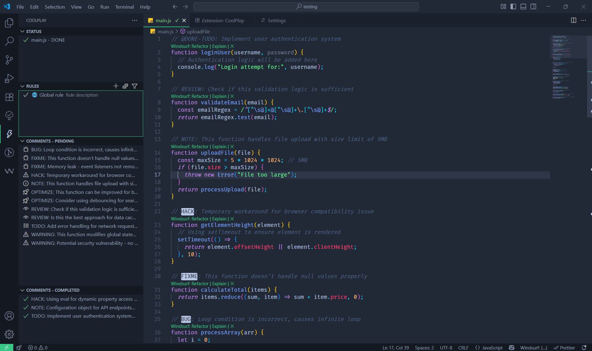 Media Coolplay - Urus status fail, peraturan dan komen di vscode 2