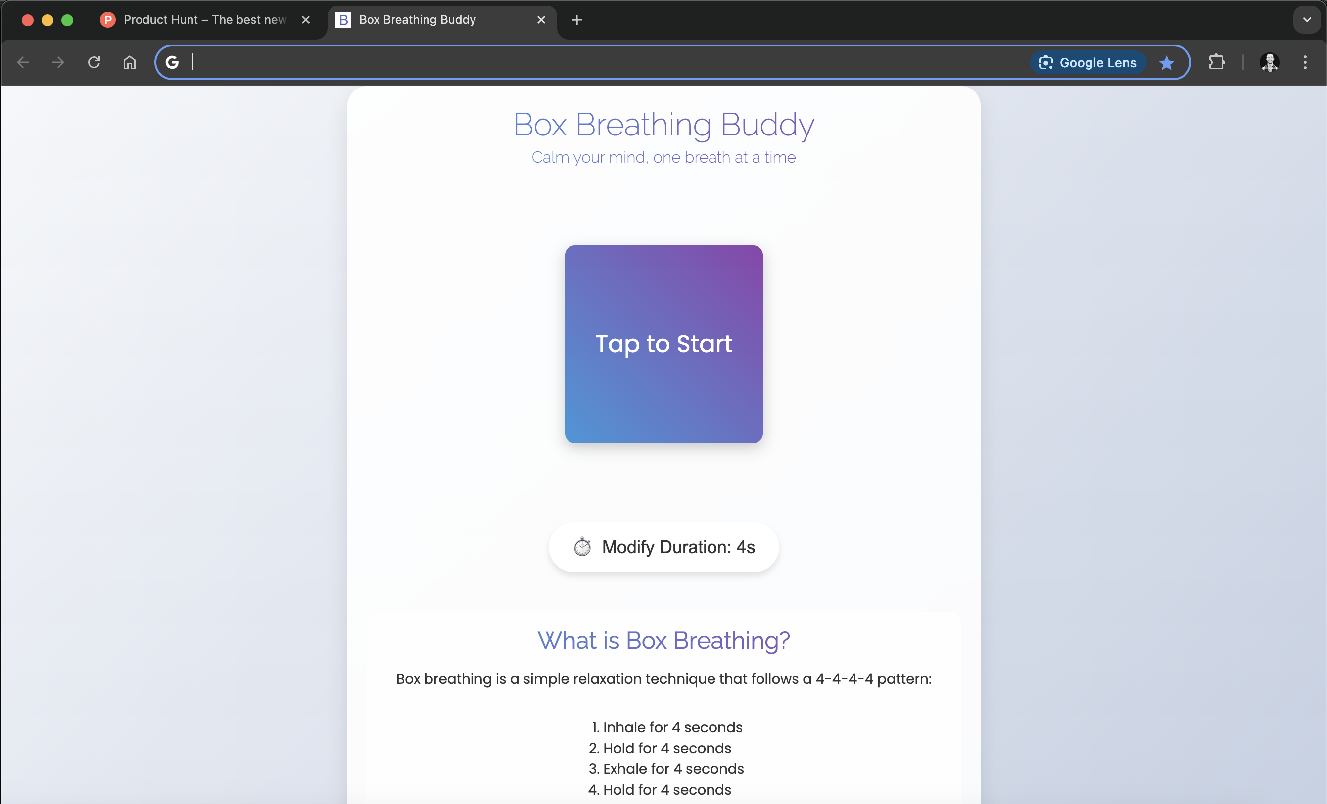 startuptile Box Breathing Buddy-Calm your mind in between tabs