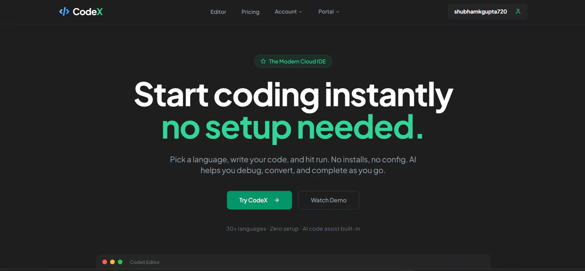 CodeX-Editor: CodeX – A web code editor with AI & multi-language ...