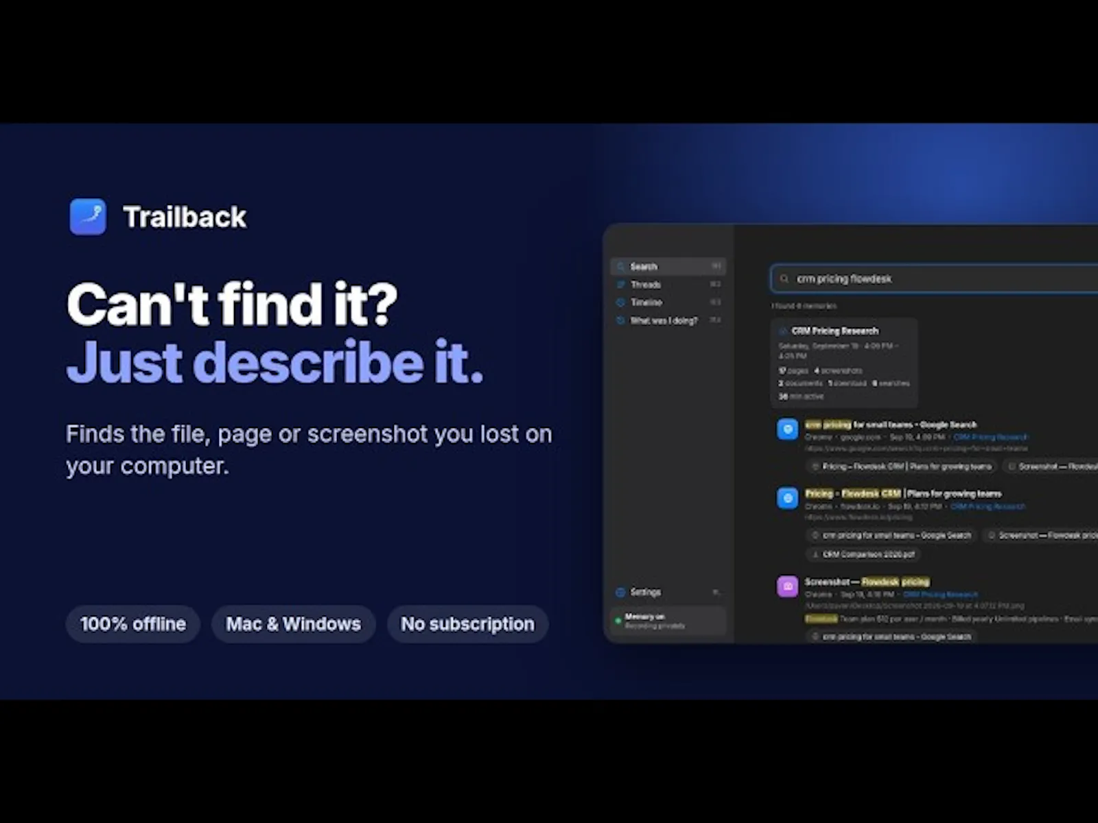 Trailback for Mac & Windows screenshot 1 (video preview)
