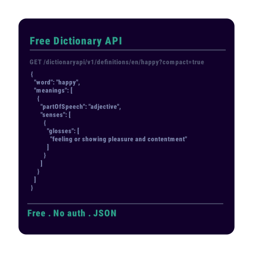 Free Dictionary API - Main product screenshot demonstrating key features and user interface