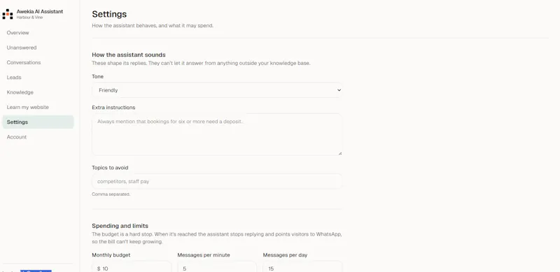 Keep visitors with Awekia AI Assistant  screenshot 7