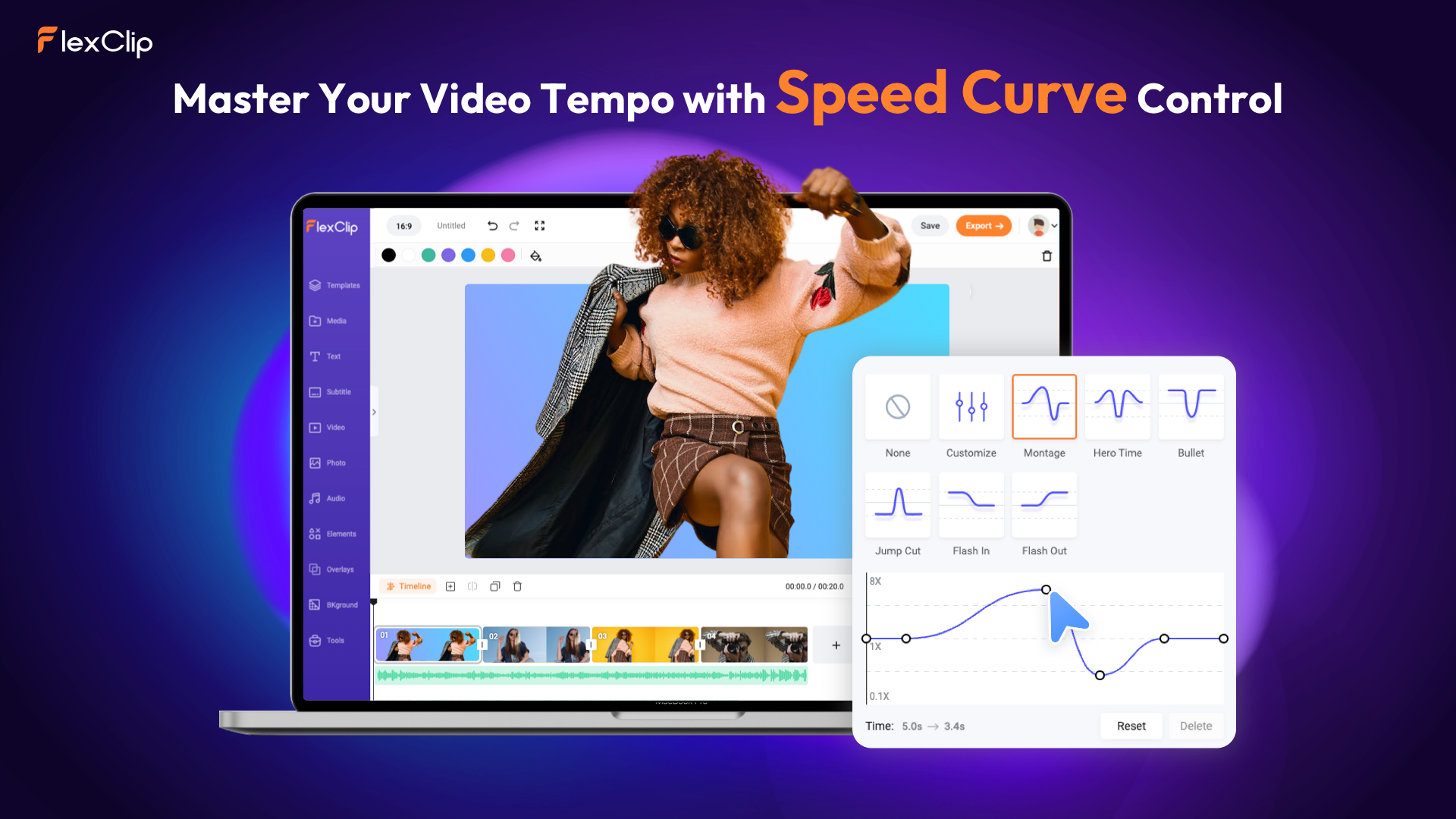 Curva de velocidad por FlexClip - Domine su tempo de video fácilmente con efectos de curva de velocidad. media 4