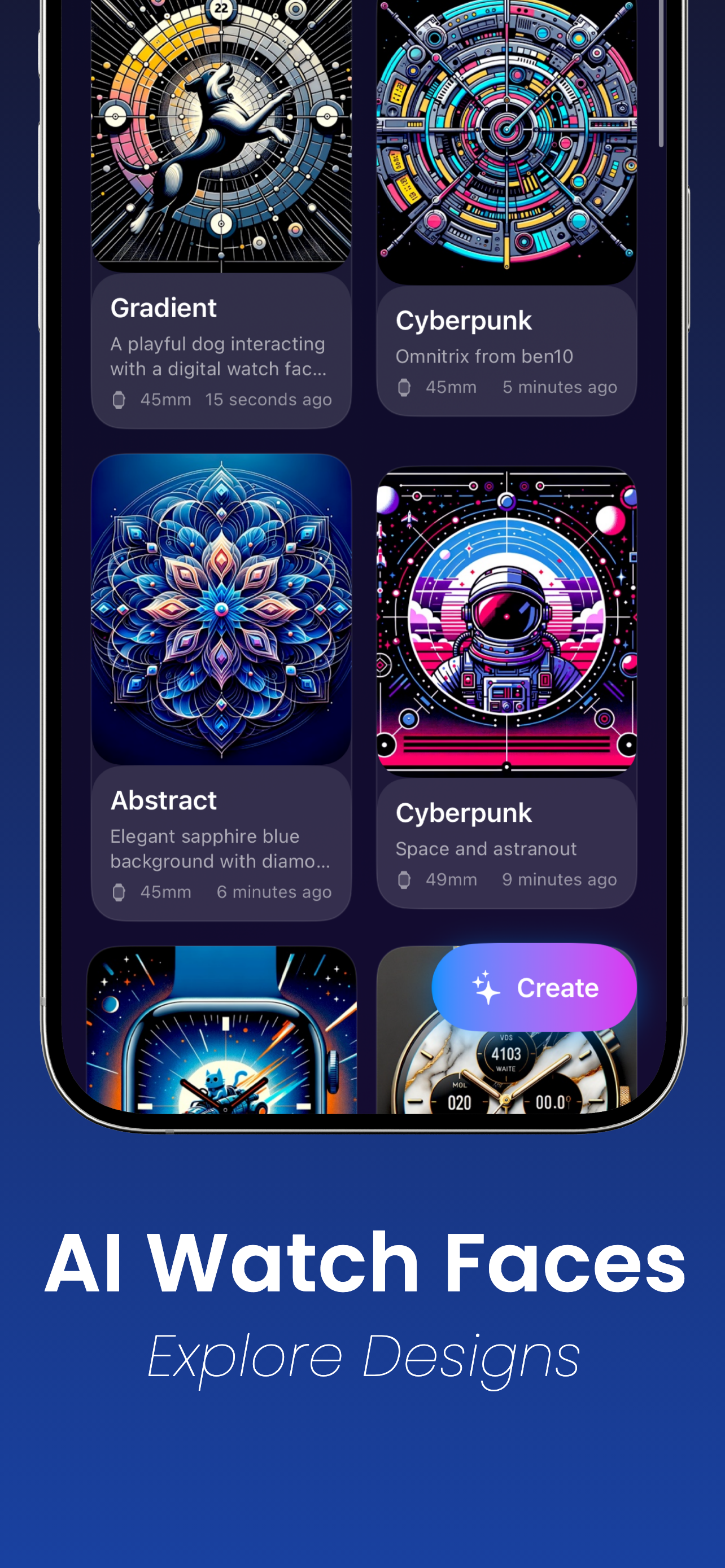 Watch Faces⁺ AI Gallery App - Main screenshot showing features and interface