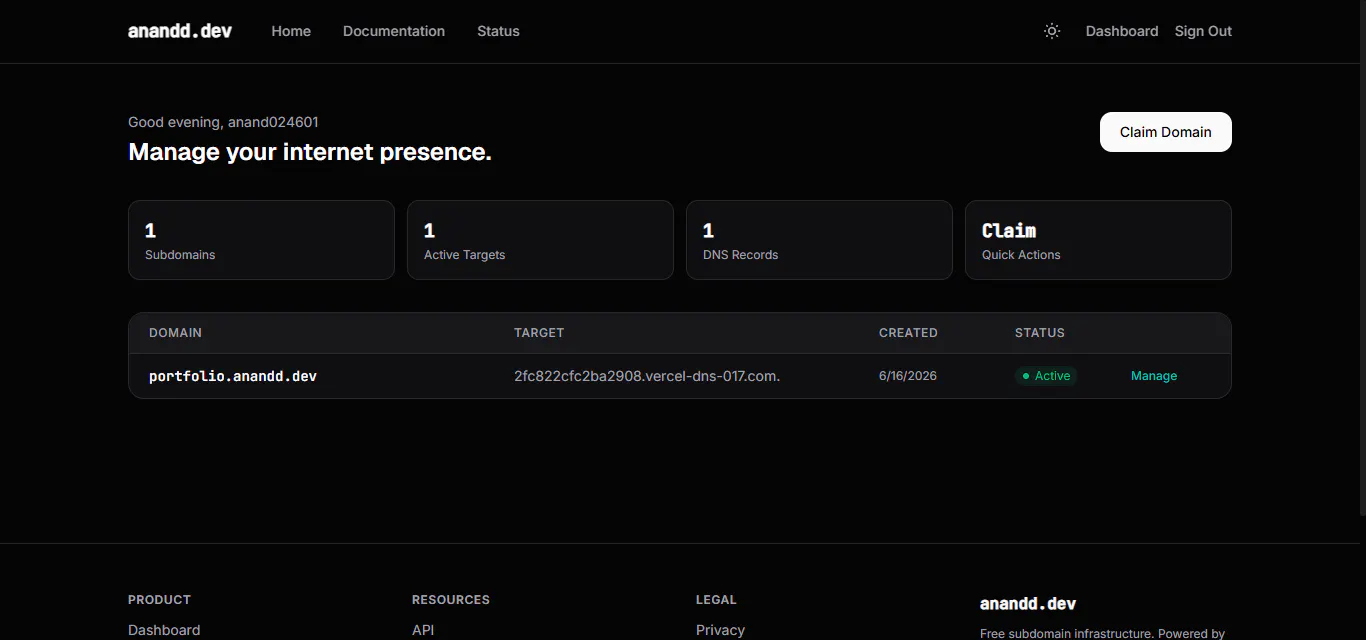 anandd.dev — Free Subdomain Provider gallery image