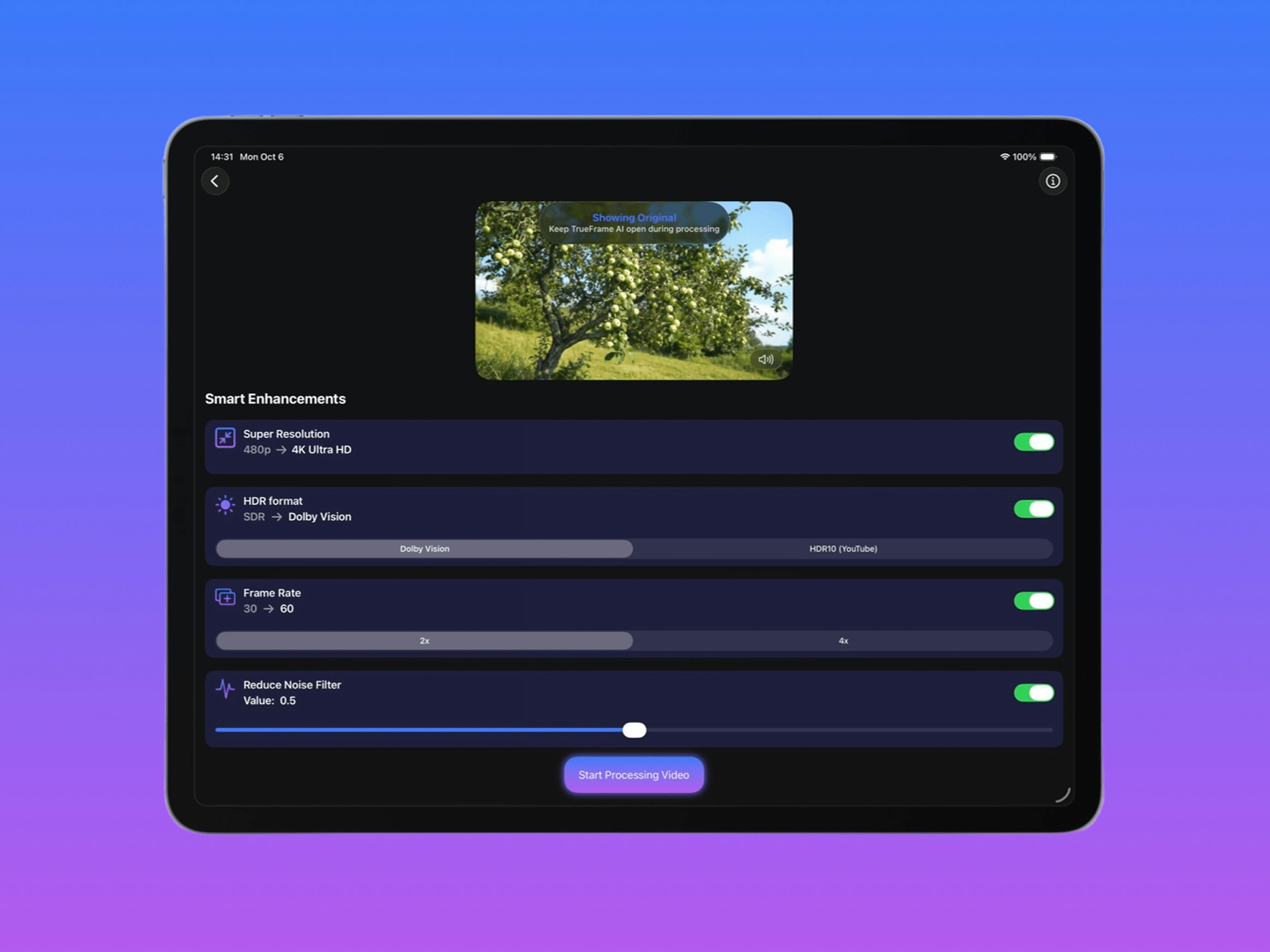 Mídia 4 de IA TrueFrame - Video Enhancer – Upscale, HDR, Nitidez, FPS Suave
