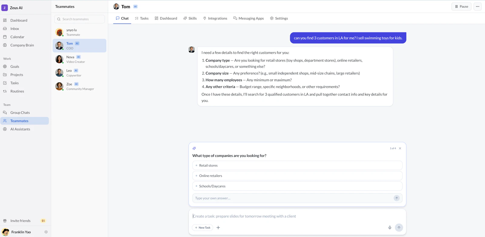 Zeus.team, AI native workspace screenshot 2