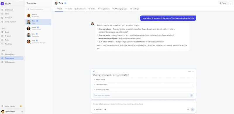 Zeus.team, AI native workspace screenshot 2