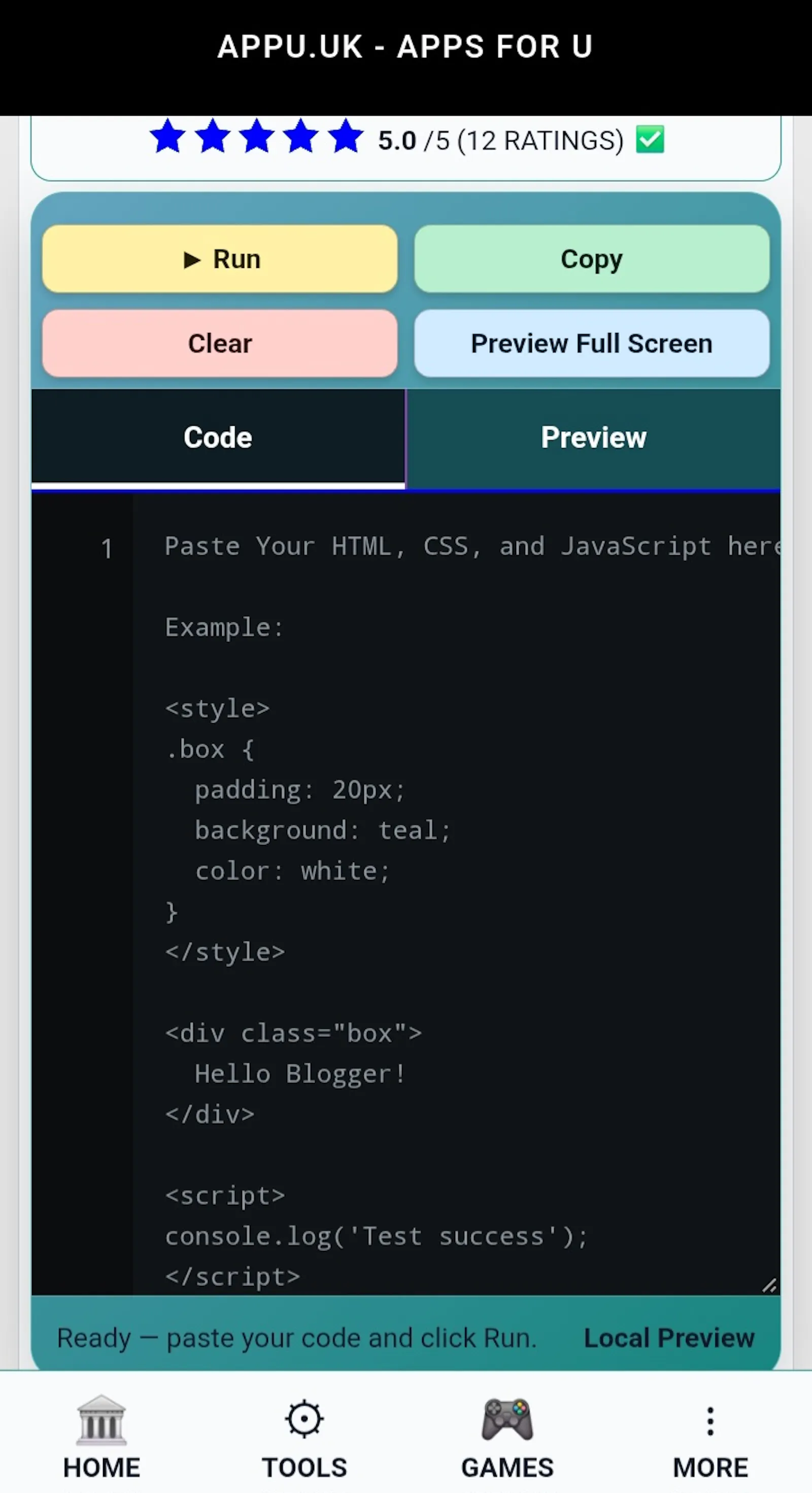 Code:: Block Previewer | appu.uk screenshot 5
