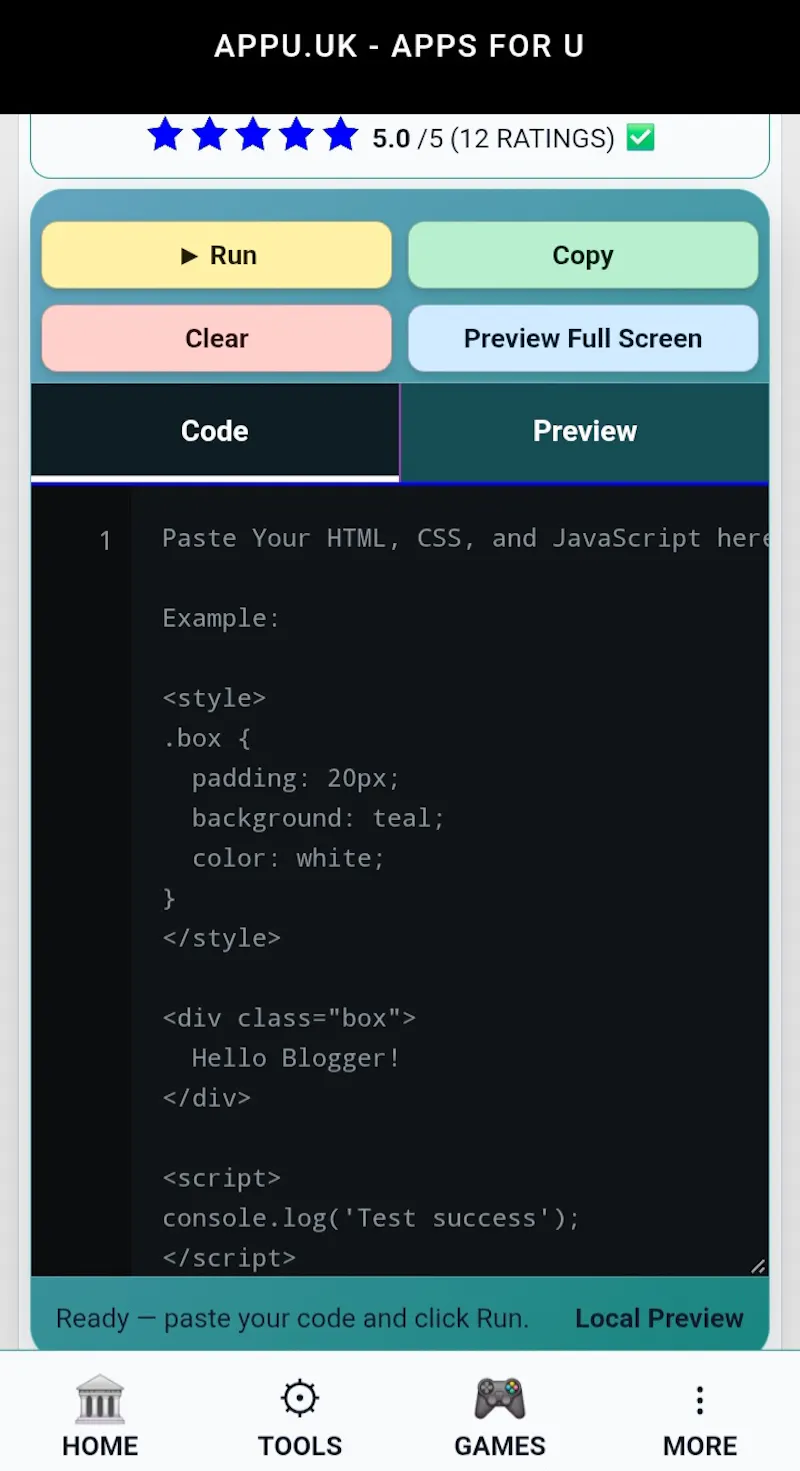 Code:: Block Previewer | appu.uk screenshot 5