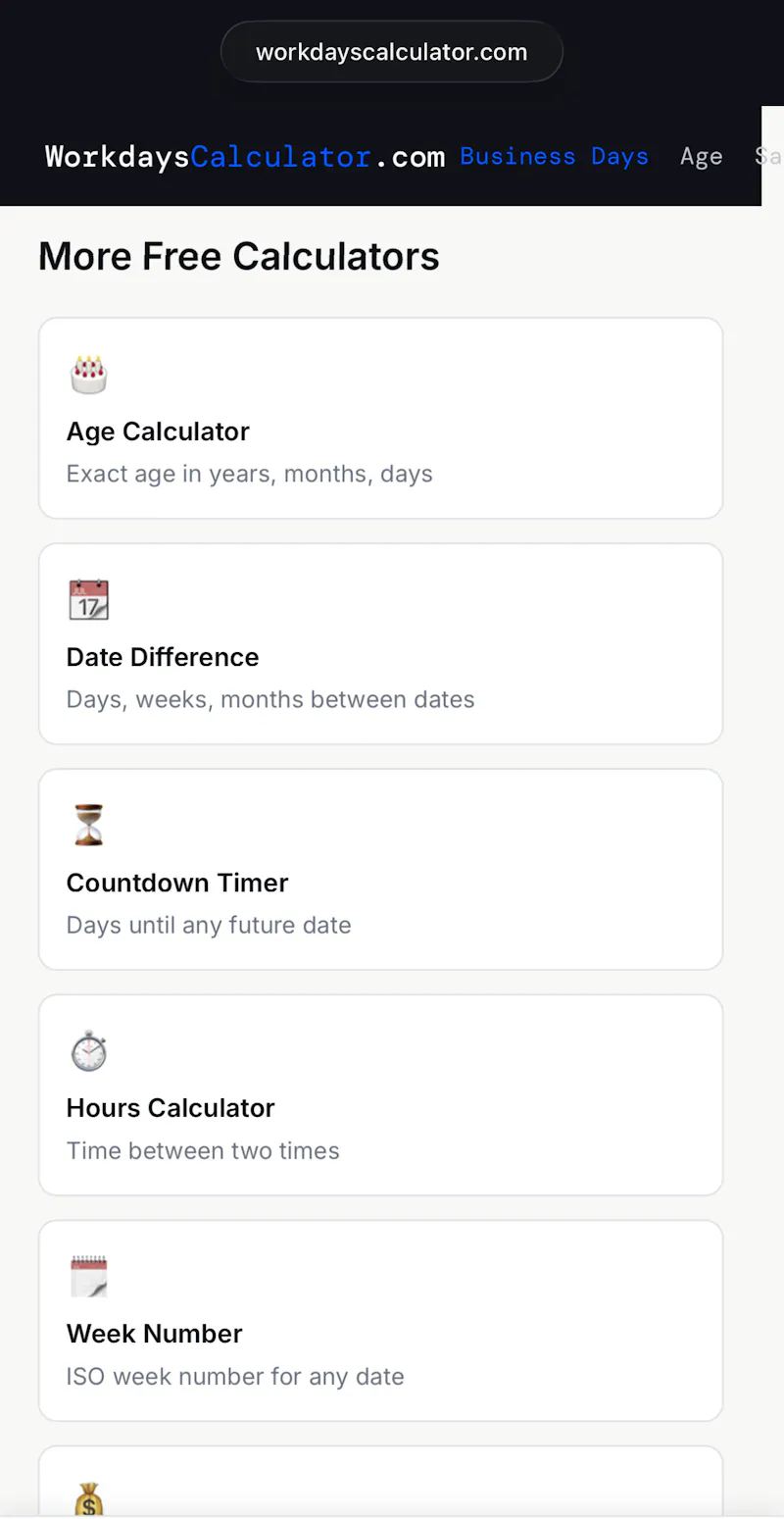 WorkdaysCalculator.com screenshot 5