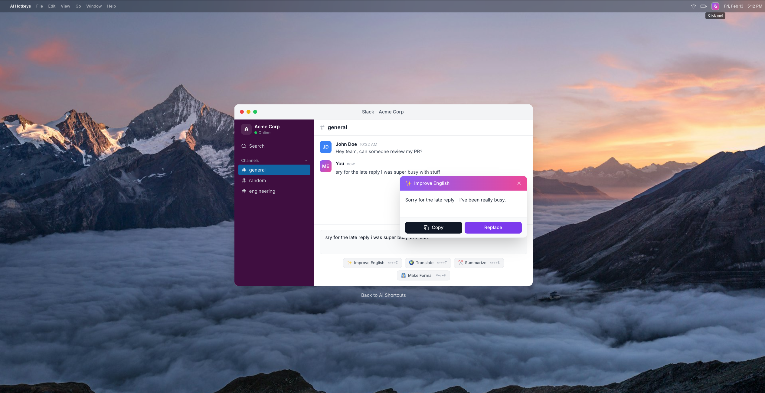 AI Hotkeys - Main product screenshot demonstrating key features and user interface