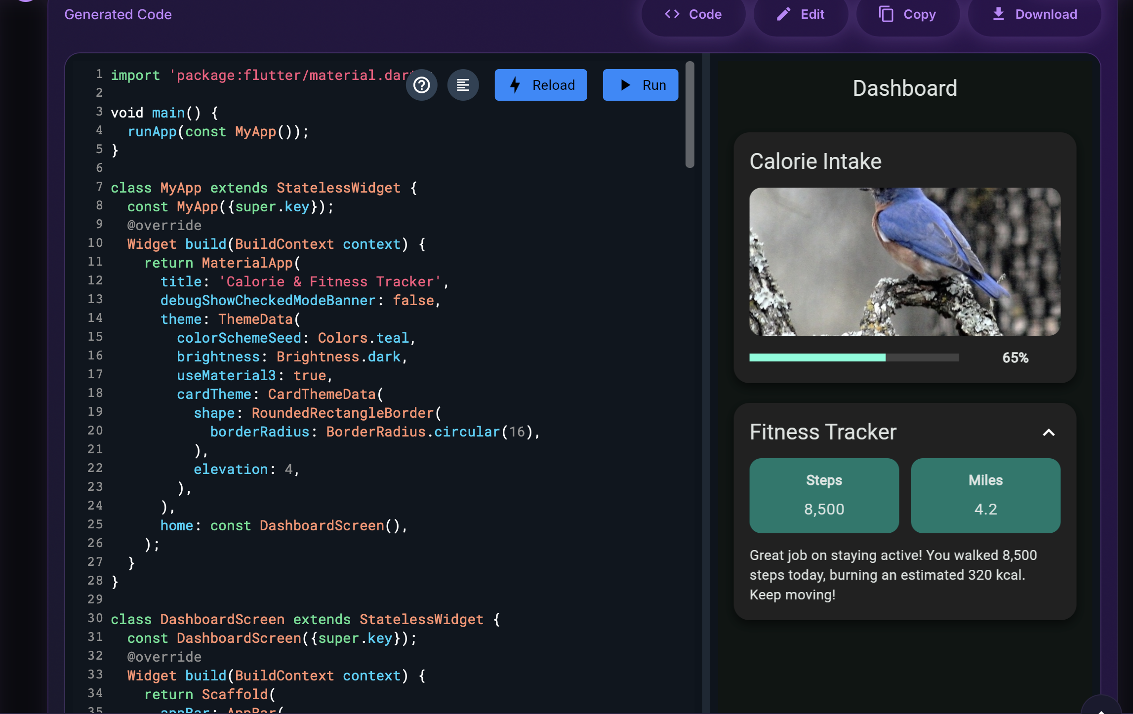 Mídia 3 de Prompt2Flutter - Gere UIs Flutter a partir do texto, instantaneamente.
