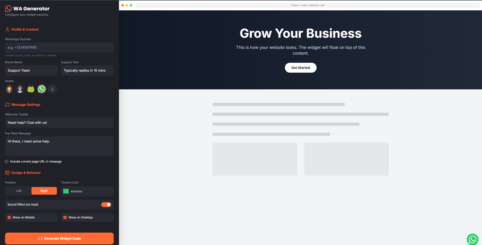 WhatsApp Chat Widget Generator gallery image