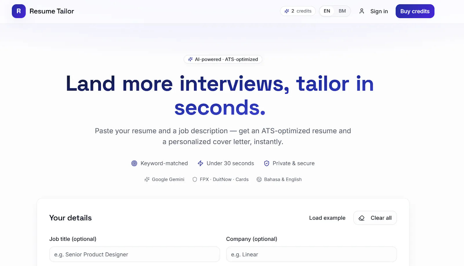 Resume Tailor — Let AI tailor resume. screenshot 1