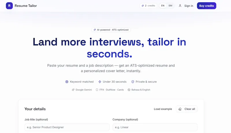 Resume Tailor — Let AI tailor resume. screenshot 1
