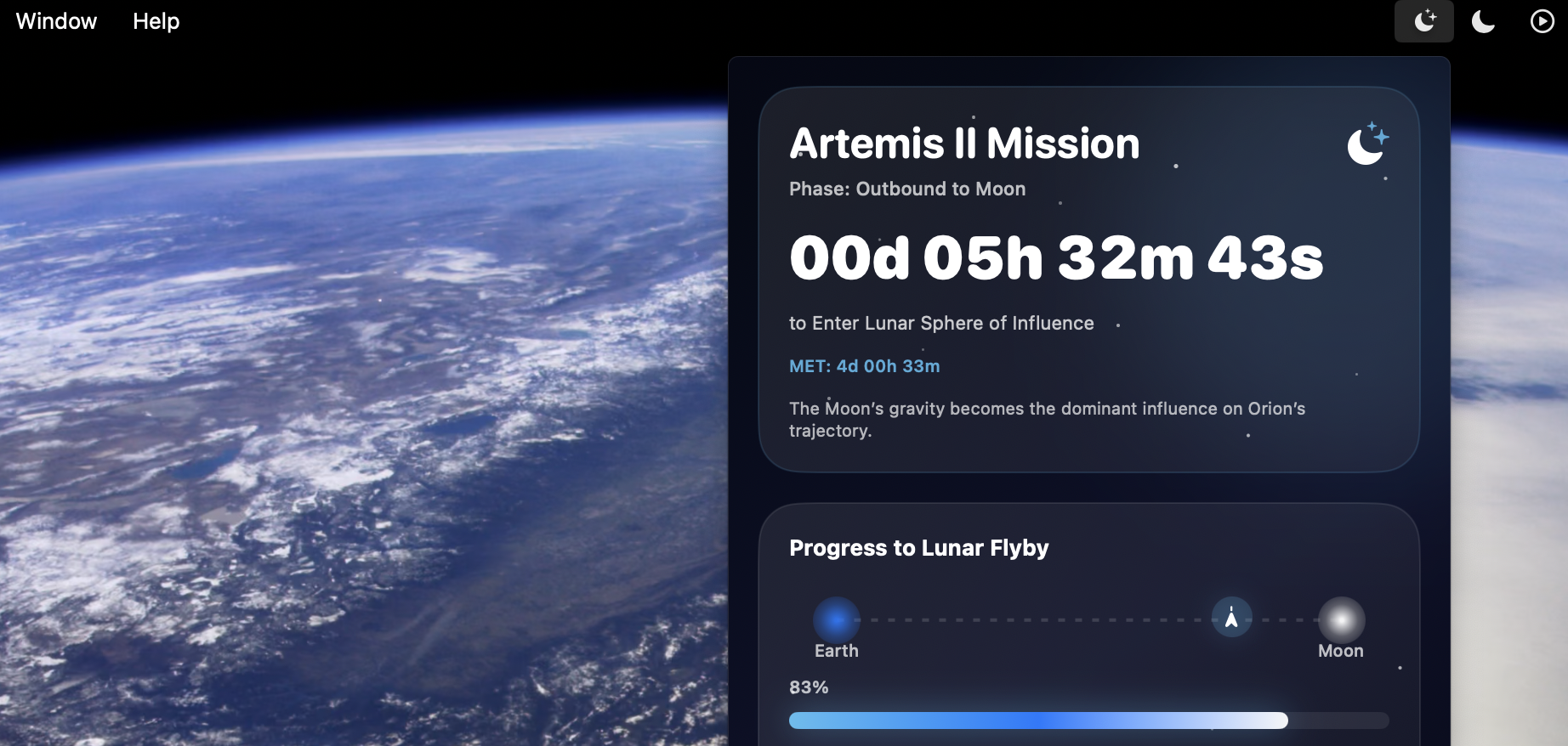 Track the Artemis II mission from your Mac - Moonshot  | Product Hunt
