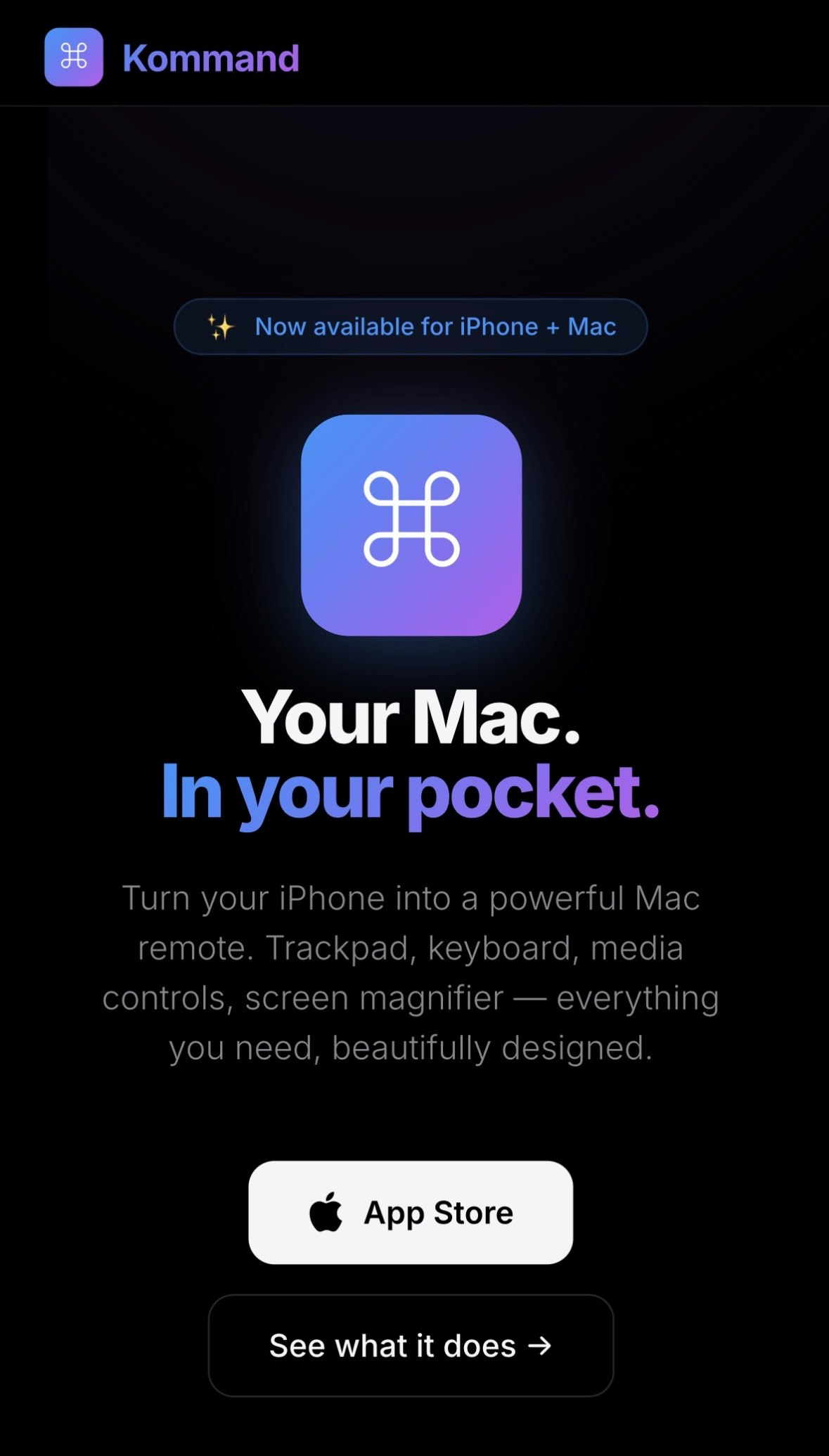Kommand - Control Your Mac From iPhone - Screenshot 3 showing product features and functionality