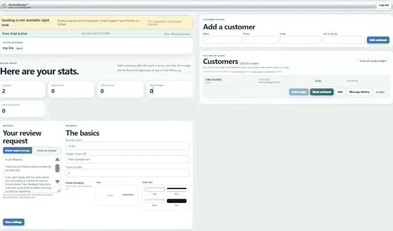 ReviewNudge screenshot 1