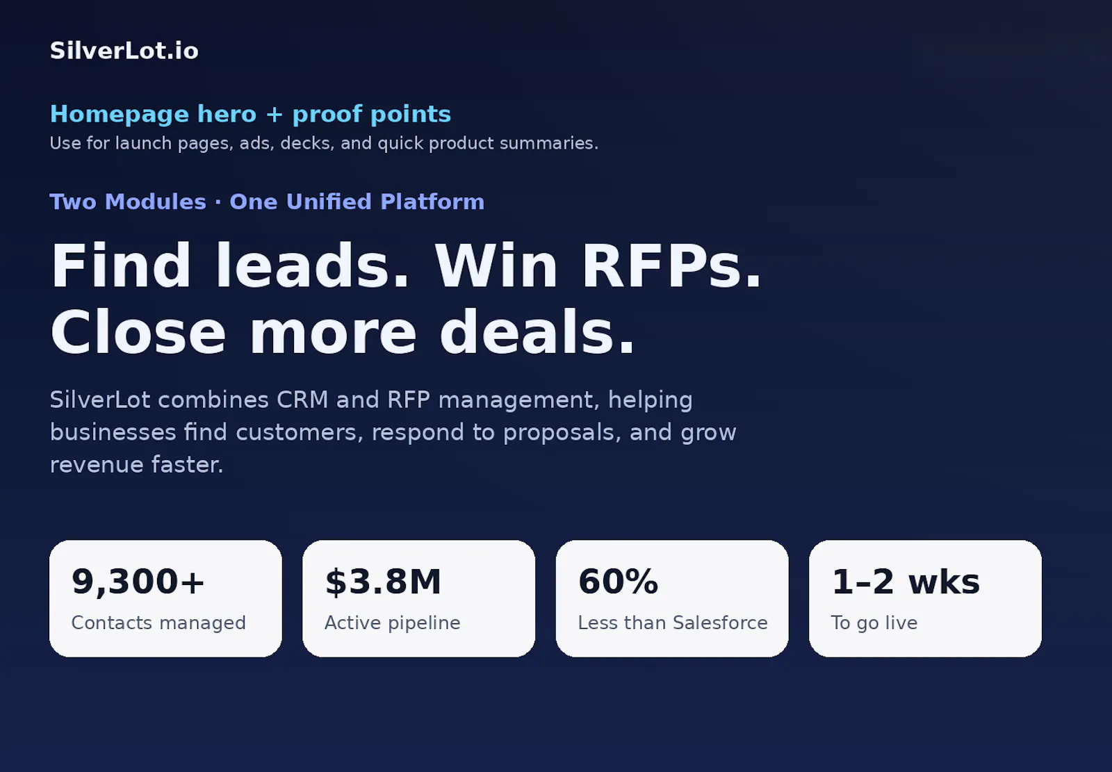 SilverLot.io | CRM & RFP screenshot 1