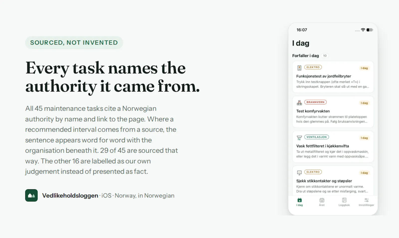 Vedlikeholdsloggen screenshot 1