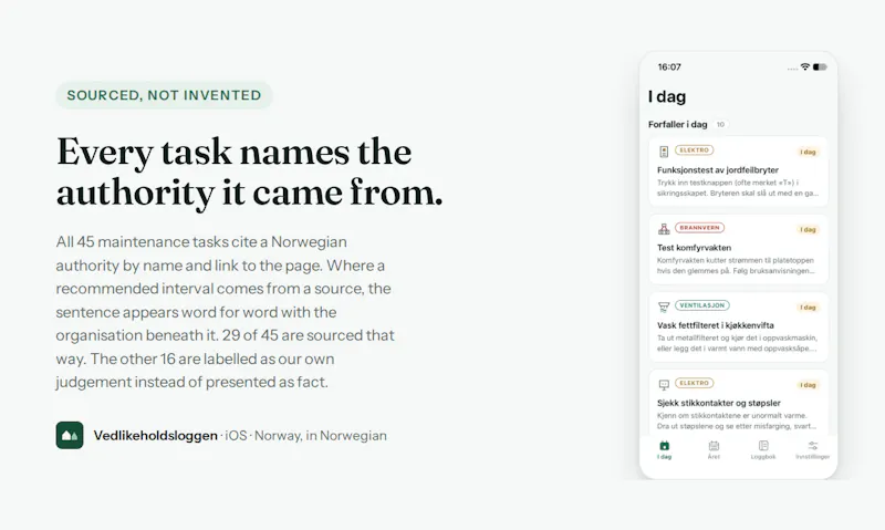 Vedlikeholdsloggen screenshot 1