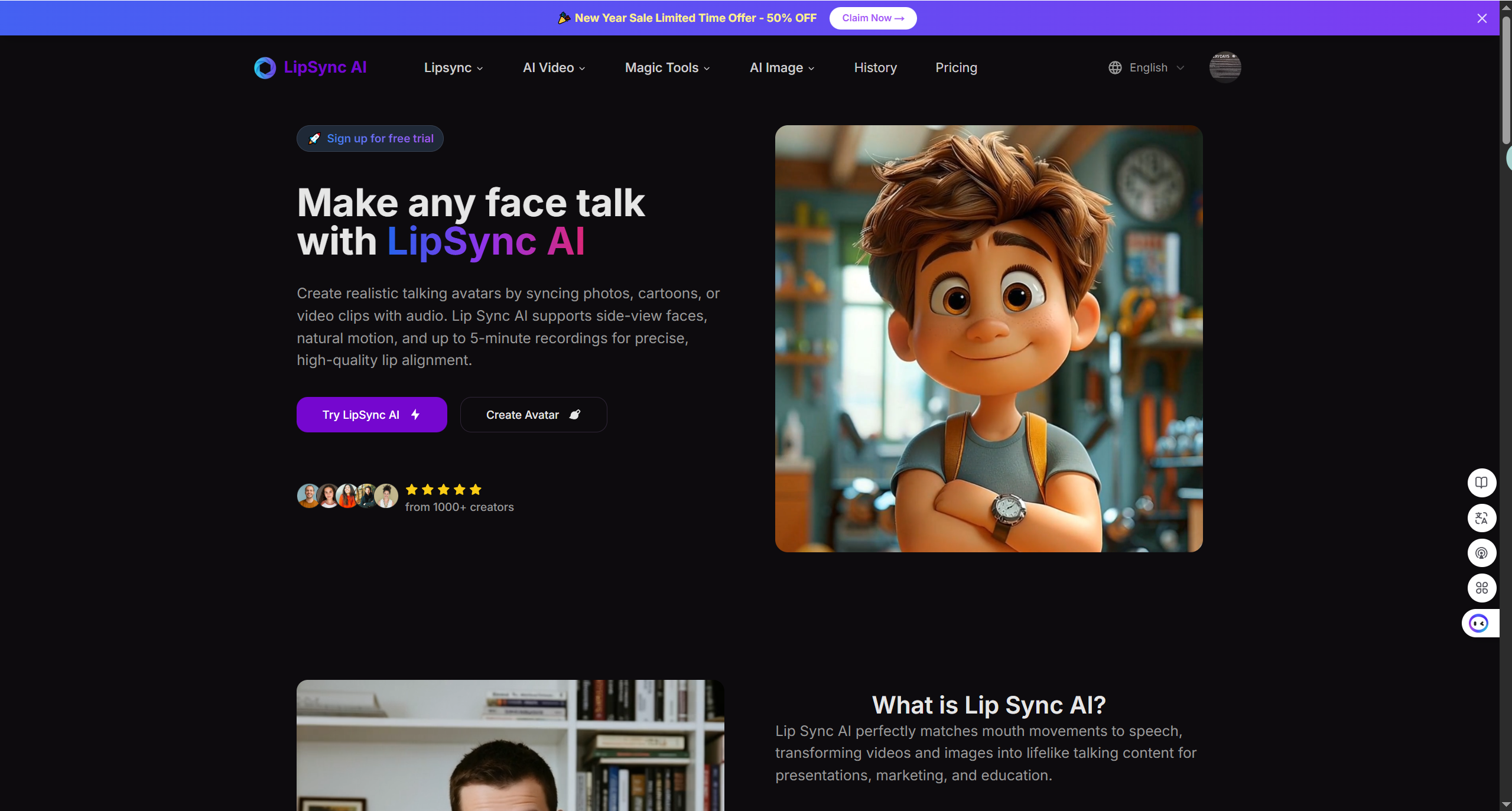 Lipsync AI - Main product screenshot demonstrating key features and user interface