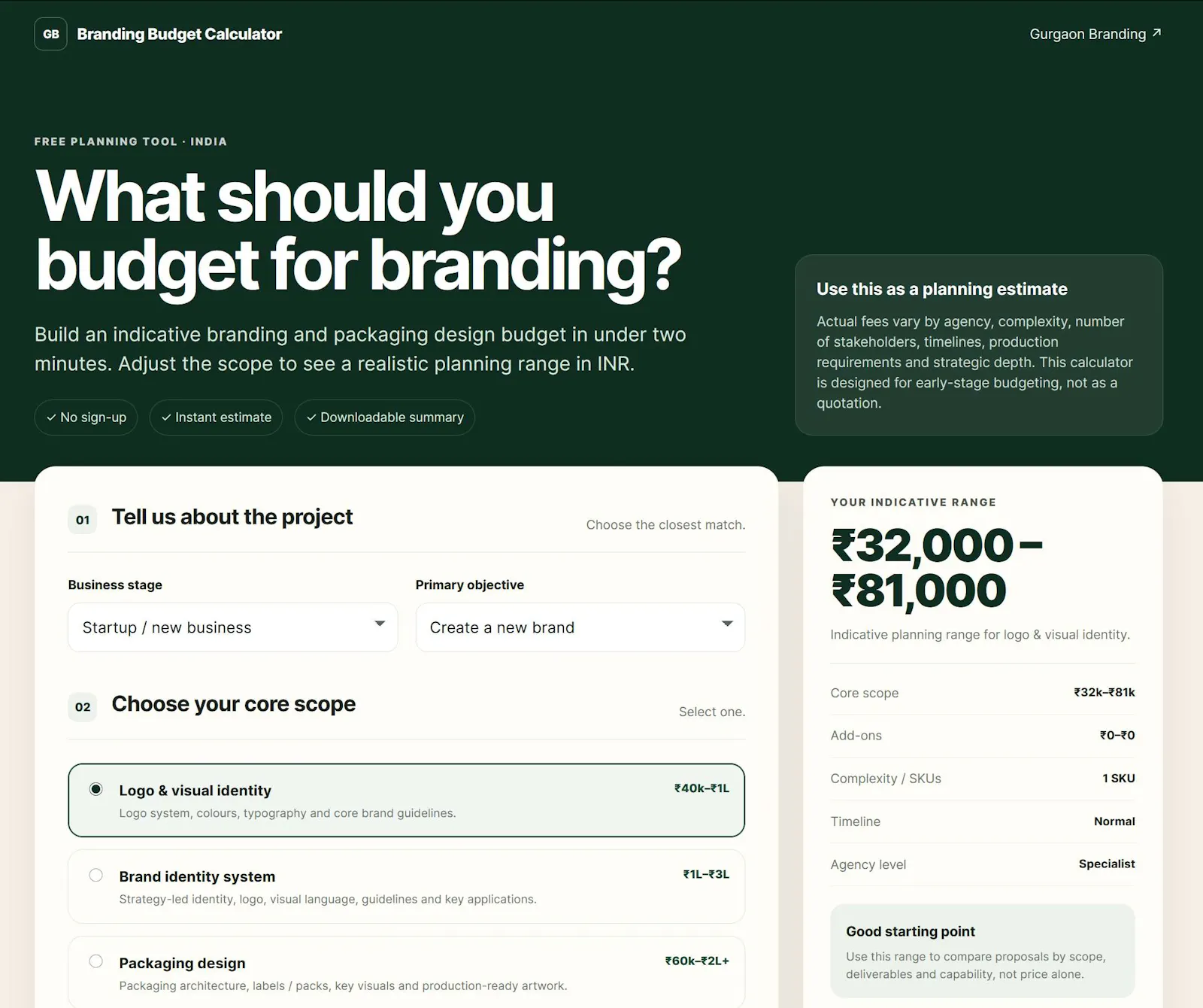 Branding Budget Calculator screenshot 1