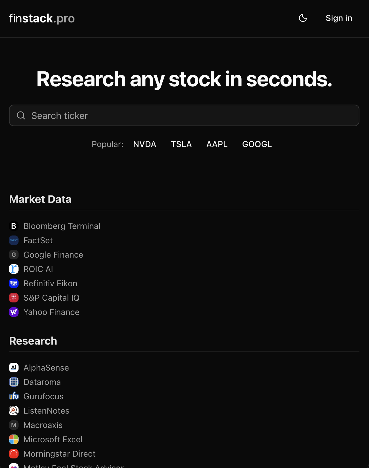 finstack.pro - Main product screenshot demonstrating key features and user interface