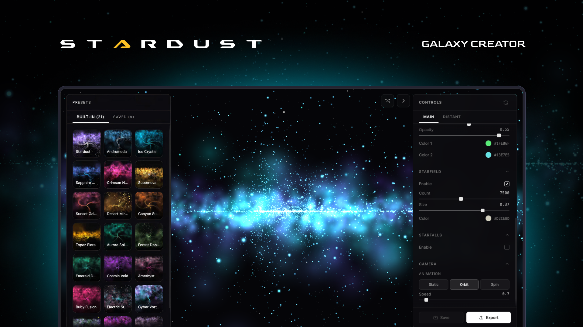 Stardust - Interactive Galaxy Creator gallery image