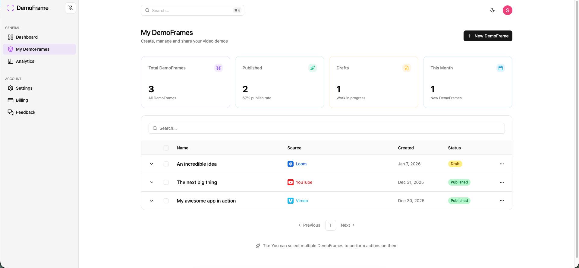 DemoFrame - Screenshot 5 showing product features and functionality