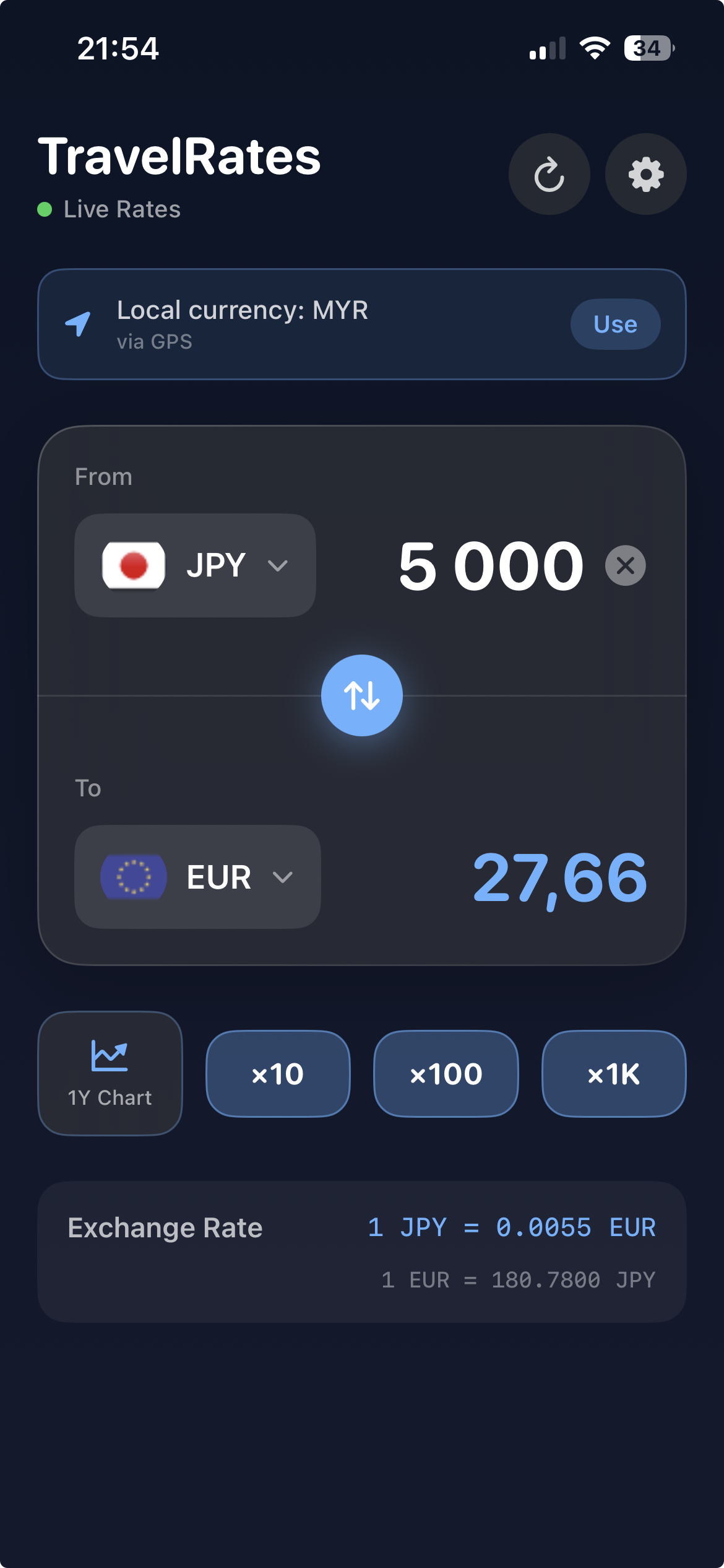 Currency Converter for Travelers - Main product screenshot demonstrating key features and user interface