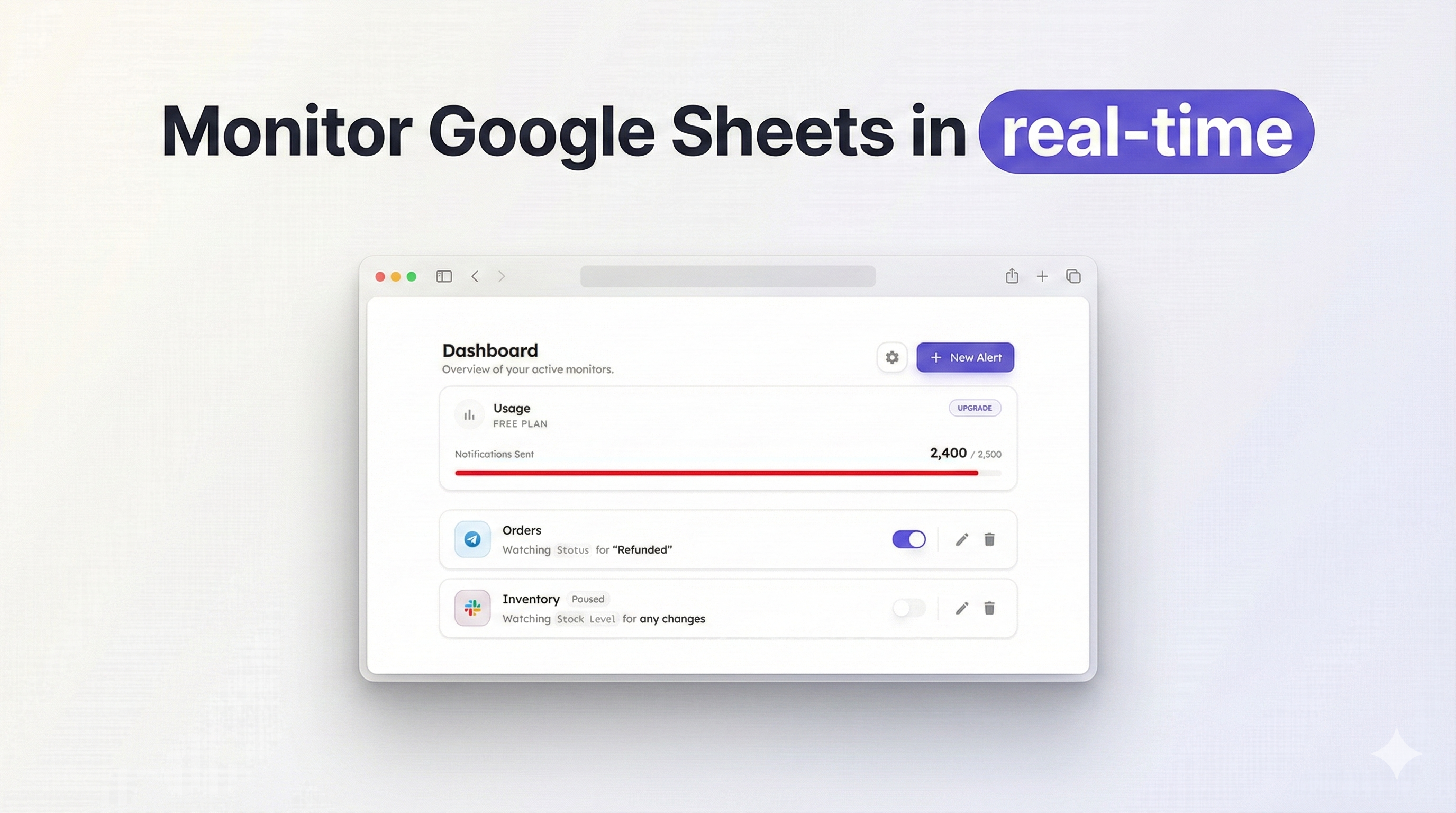 Notify for Google Sheets - Main product screenshot demonstrating key features and user interface