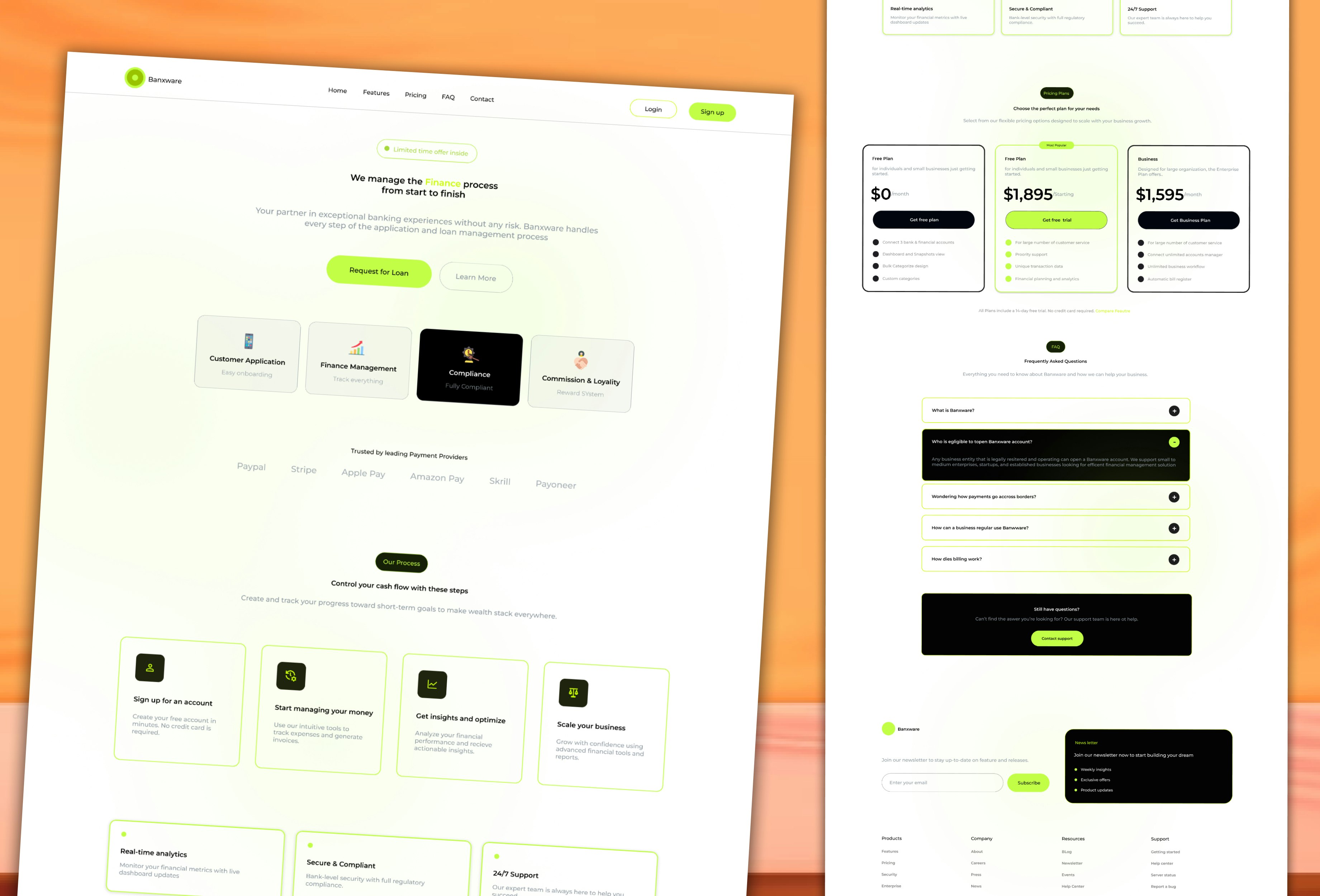 Banxware SaaS Landing Page Template - Main product screenshot demonstrating key features and user interface