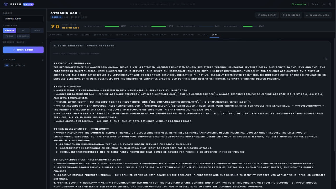 Prism - All-in-one OSINT platform gallery image