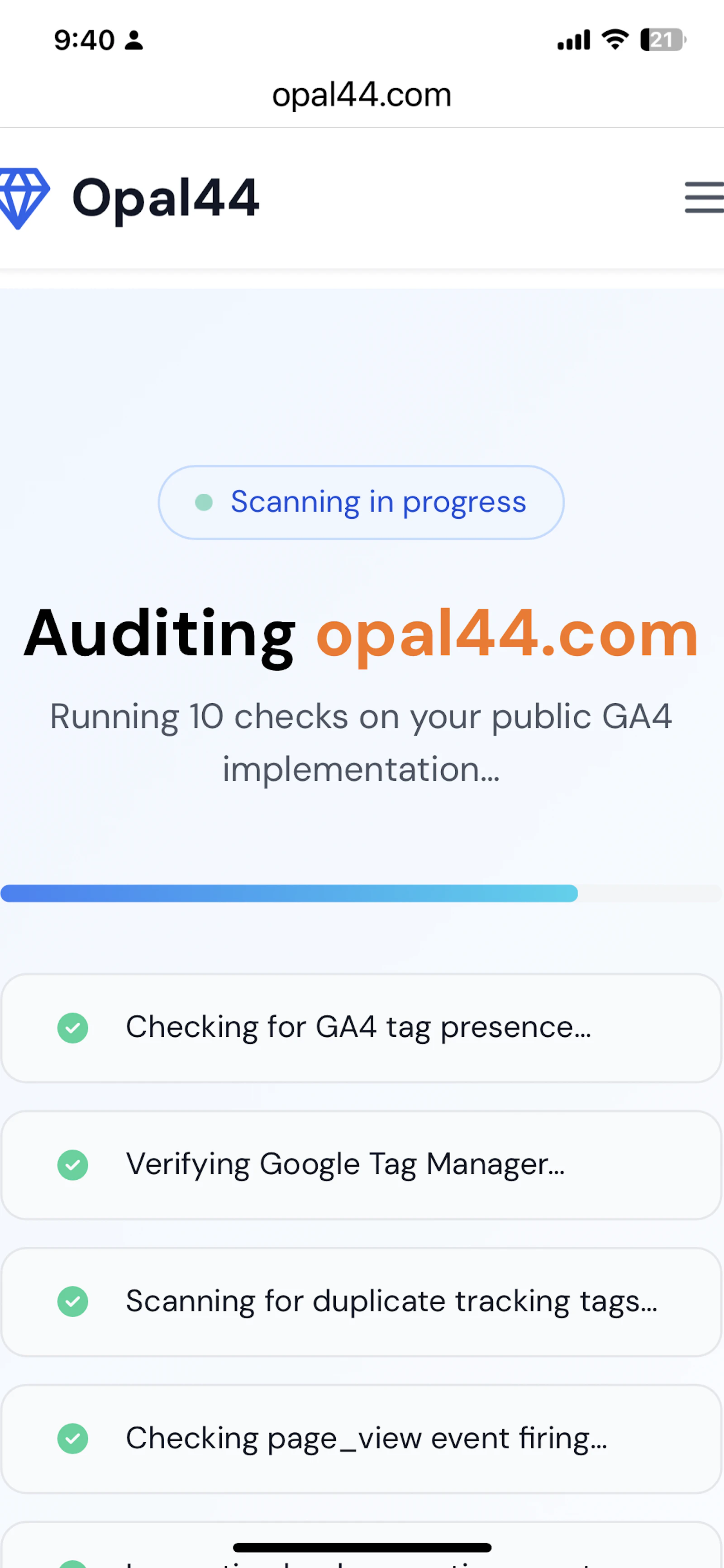 Opal44 Free Google Analytics Audit screenshot 1