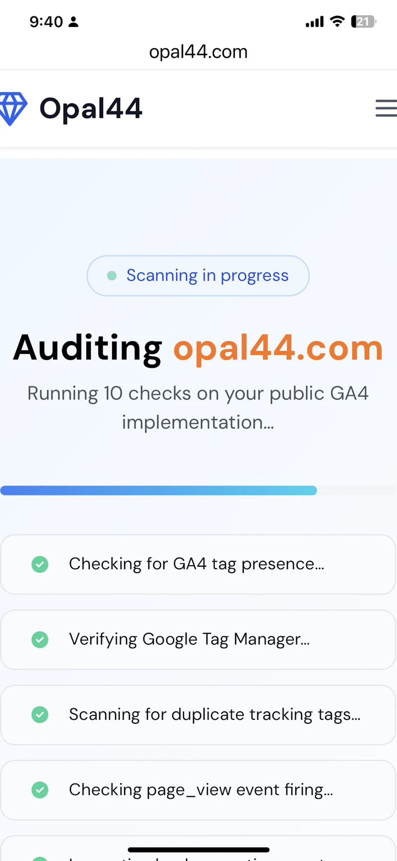 Opal44 Free Google Analytics Audit screenshot 1