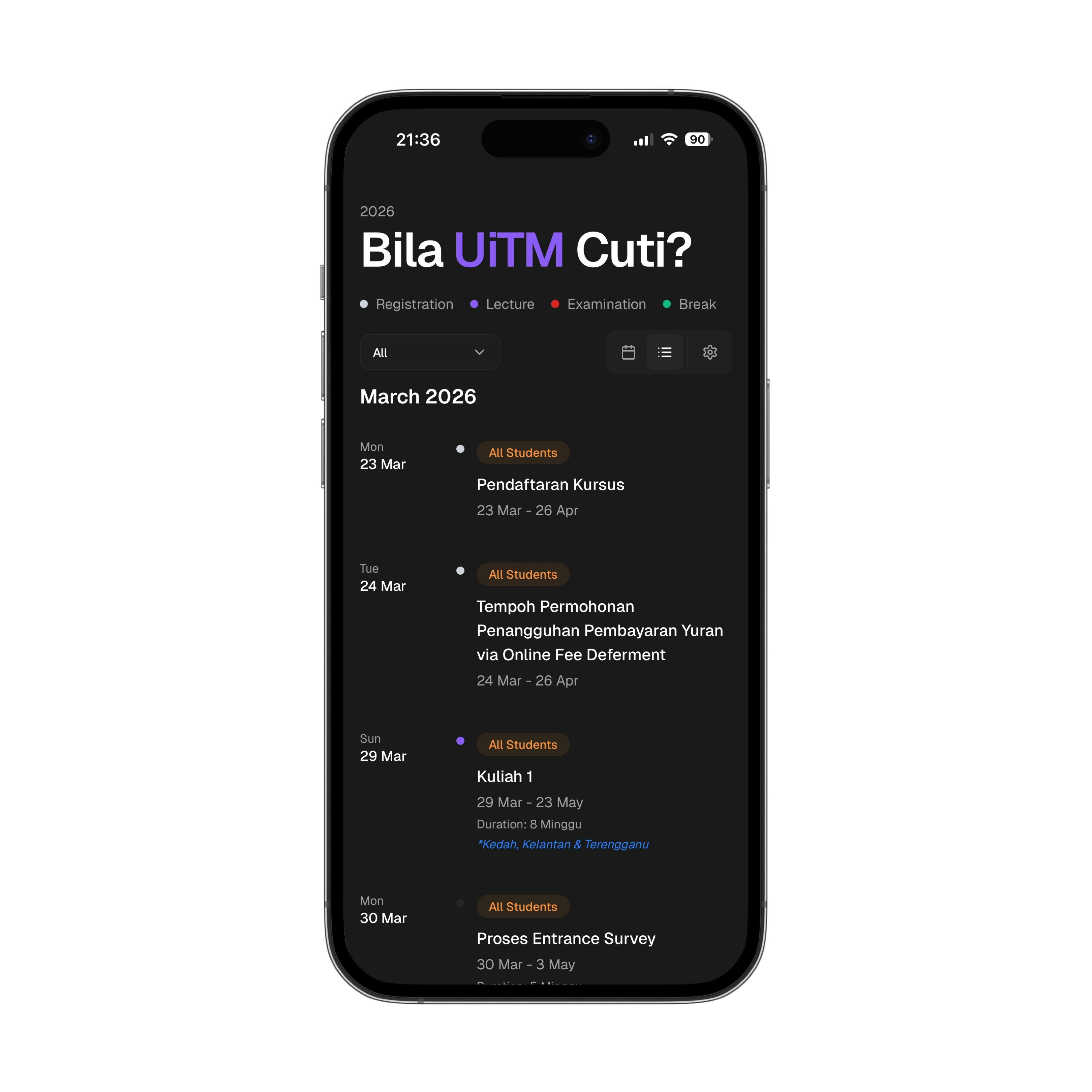 Bila UiTM Cuti? - Screenshot 2 showing product features and functionality