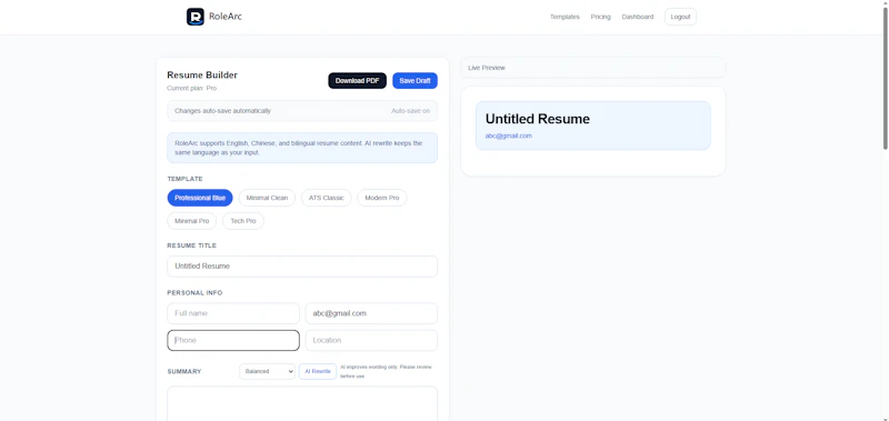 RoleArc screenshot 2