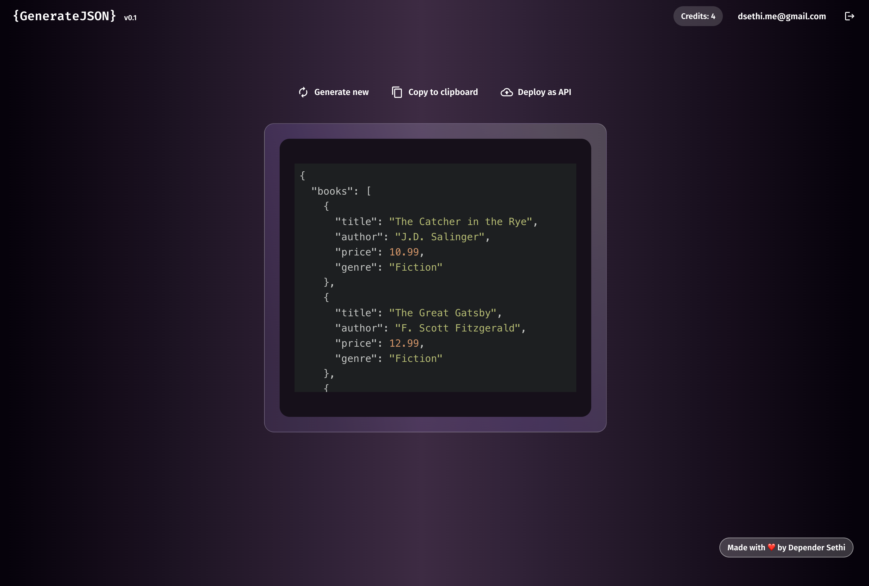 Generate JSON - AI-generated dummy JSON - deploy in seconds media 5