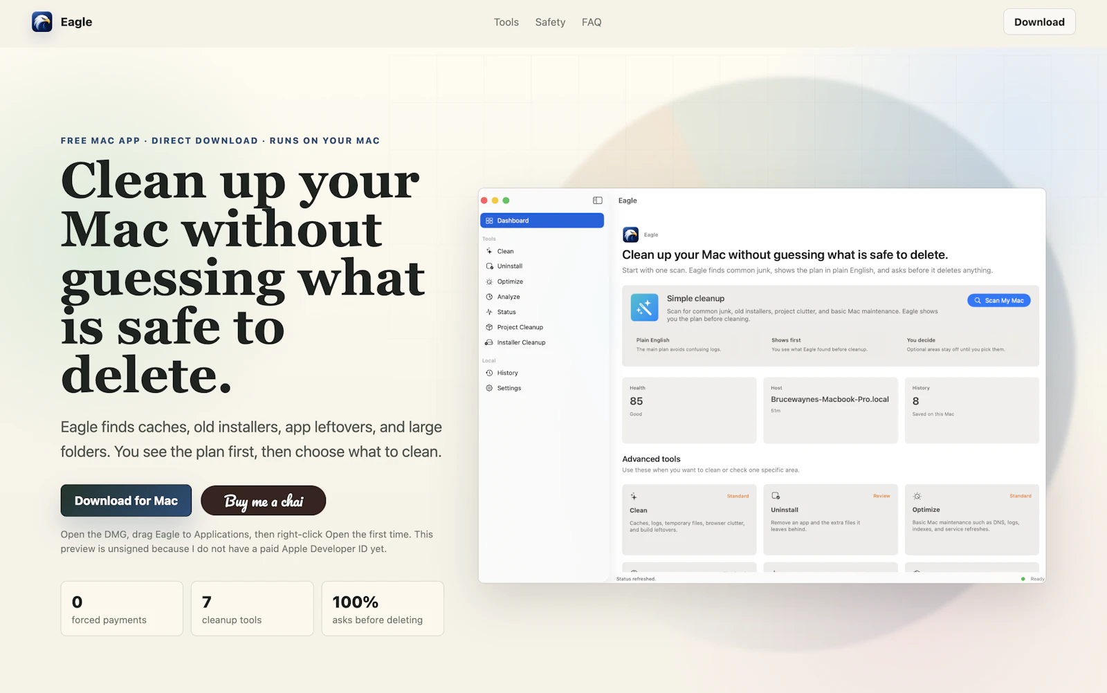 Eagle · Clean up your Mac safely screenshot 1