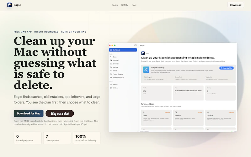 Eagle · Clean up your Mac safely screenshot 1